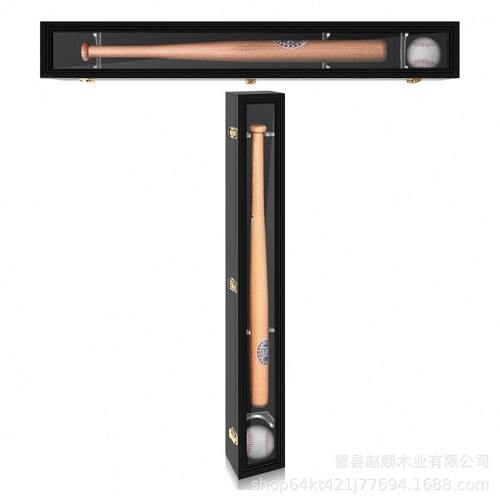 棒球棍展示盒带木框透明亚克力门木制墙壁收纳盒黑色棒球棒支架