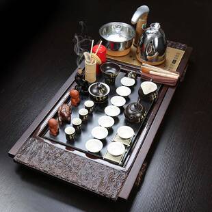 整套家用客厅紫砂功夫陶瓷茶具套装 实木茶盘茶具祥云万福茶盘套装
