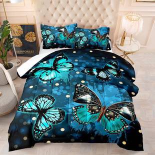 蝴蝶被子eBay胖被羽丝棉数码 印花三件套双人床被褥