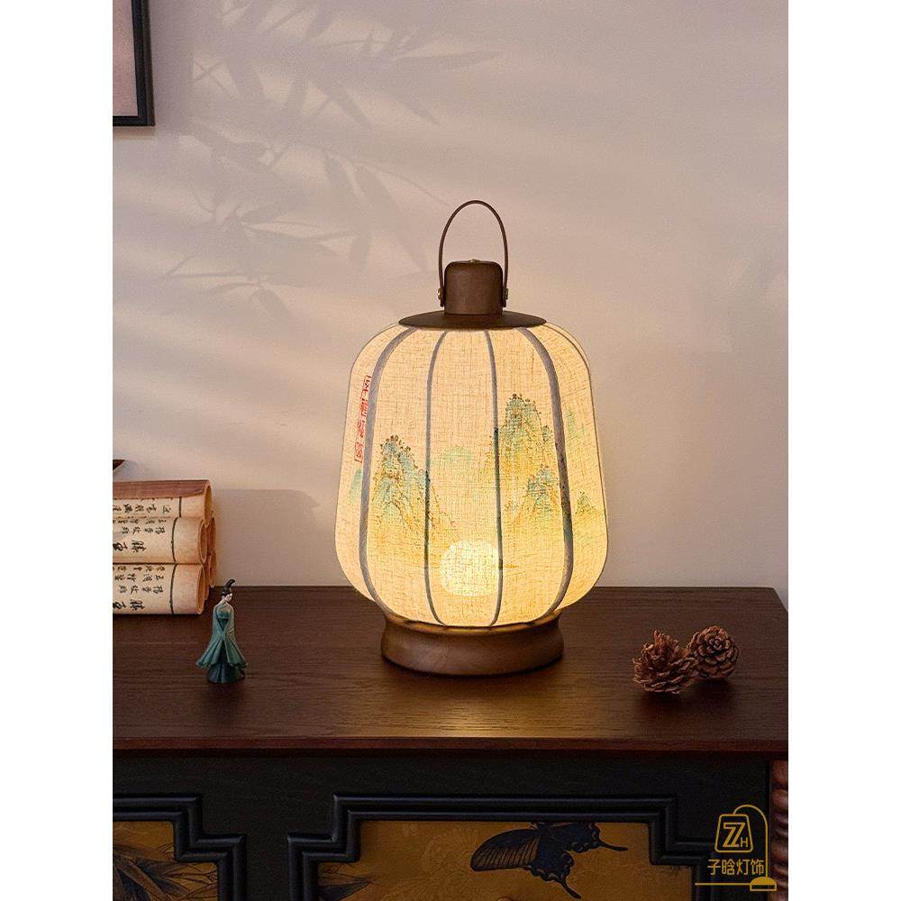 宋代美学新中式覆古手绘灯笼茶室禅意书房卧室床头氛围手提台灯,家装灯饰光源,装饰台灯,淘宝优惠券,粉丝福利购,淘宝优惠卷