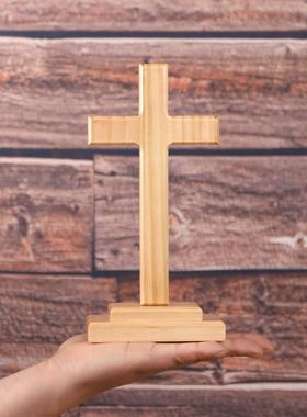 实木十字架摆台原木色桌面摆件挂墙壁挂装饰品家居饰品小礼物品