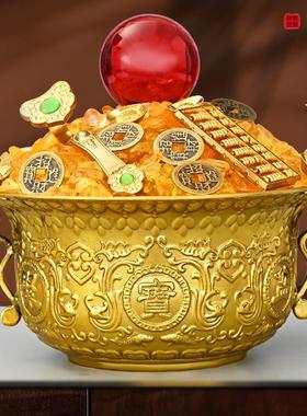 纯铜聚宝盆摆件招财玄关铜盆聚财家居客厅店铺洒柜礼品铜聚宝盆