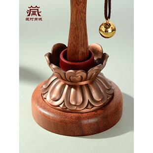 藏族村寨手摇底座荷花实木转筒旋转底座饰品