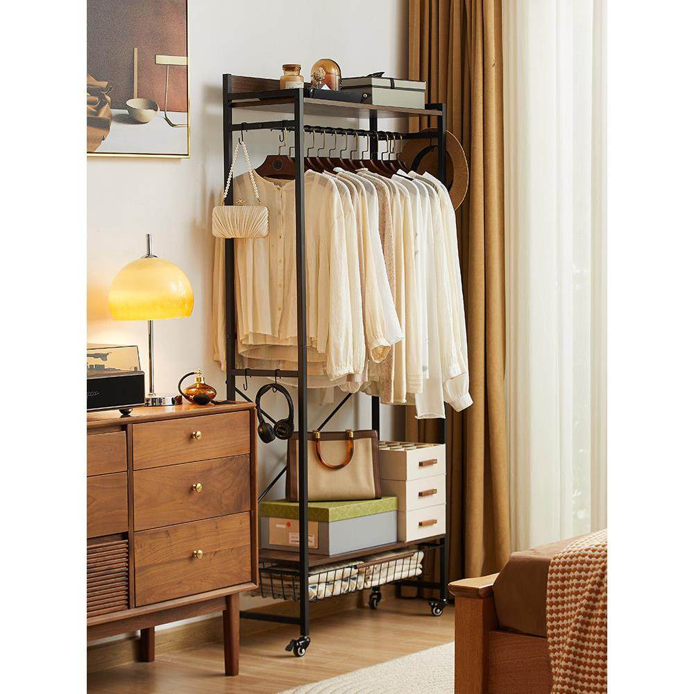 那澜多好实木可移动落地衣帽架家用手提脏衣篓挂衣架多功能挂包