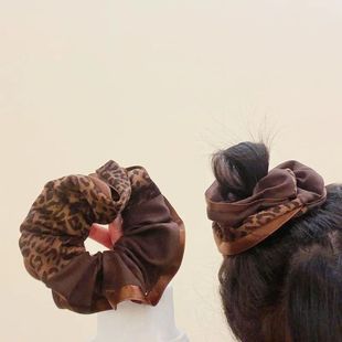 新款 高级豹纹拼接大肠发圈洋气少女丸子头发马尾气质头绳复古头饰