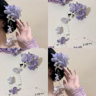 2025新款 紫藤花绣球花流苏发夹花朵侧边夹发饰女高级感头花 新中式