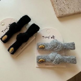 高级洋气布艺蝴蝶结编织毛线夹一字鸭嘴发夹发卡侧边发饰刘海发夹