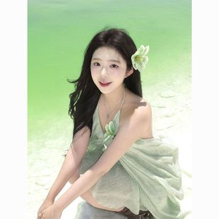 小众氛围绿色郁金香花朵仿真发夹海边刘海度假侧边拍照发卡头饰