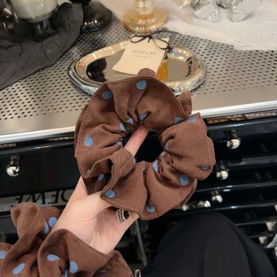 森系咖色系蓝波点大肠发圈绒绒感头绳百搭马尾丸子头发绳头花发饰