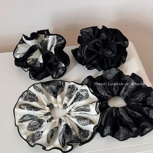 复古轻奢印花水墨拼净面收腰发圈高级宽边马尾头绳气质优雅发饰女