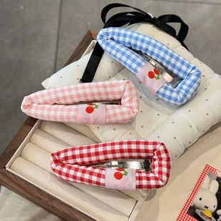 韩版 ins可爱格纹洋气樱桃发夹少女前额碎发侧边刘海蓬松洗脸大号