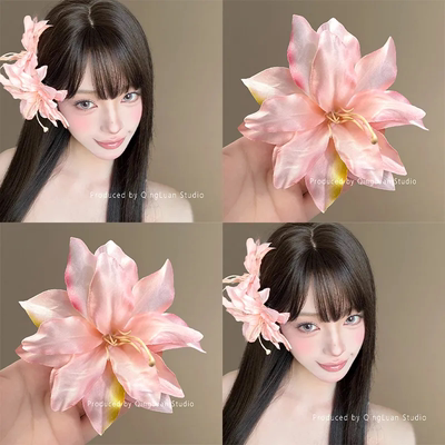 ins氛围立体百合花朵发夹甜美超仙纯少女刘海发饰侧边头饰发饰女