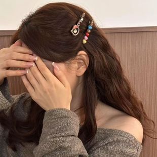 复古彩色多巴胺kt猫撞色AB款 爱心发夹女侧边夹刘海夹发卡发饰夹子