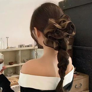 大肠韩系发圈格子新款 高级格纹超大四层头花百搭发饰头绳丸子头发