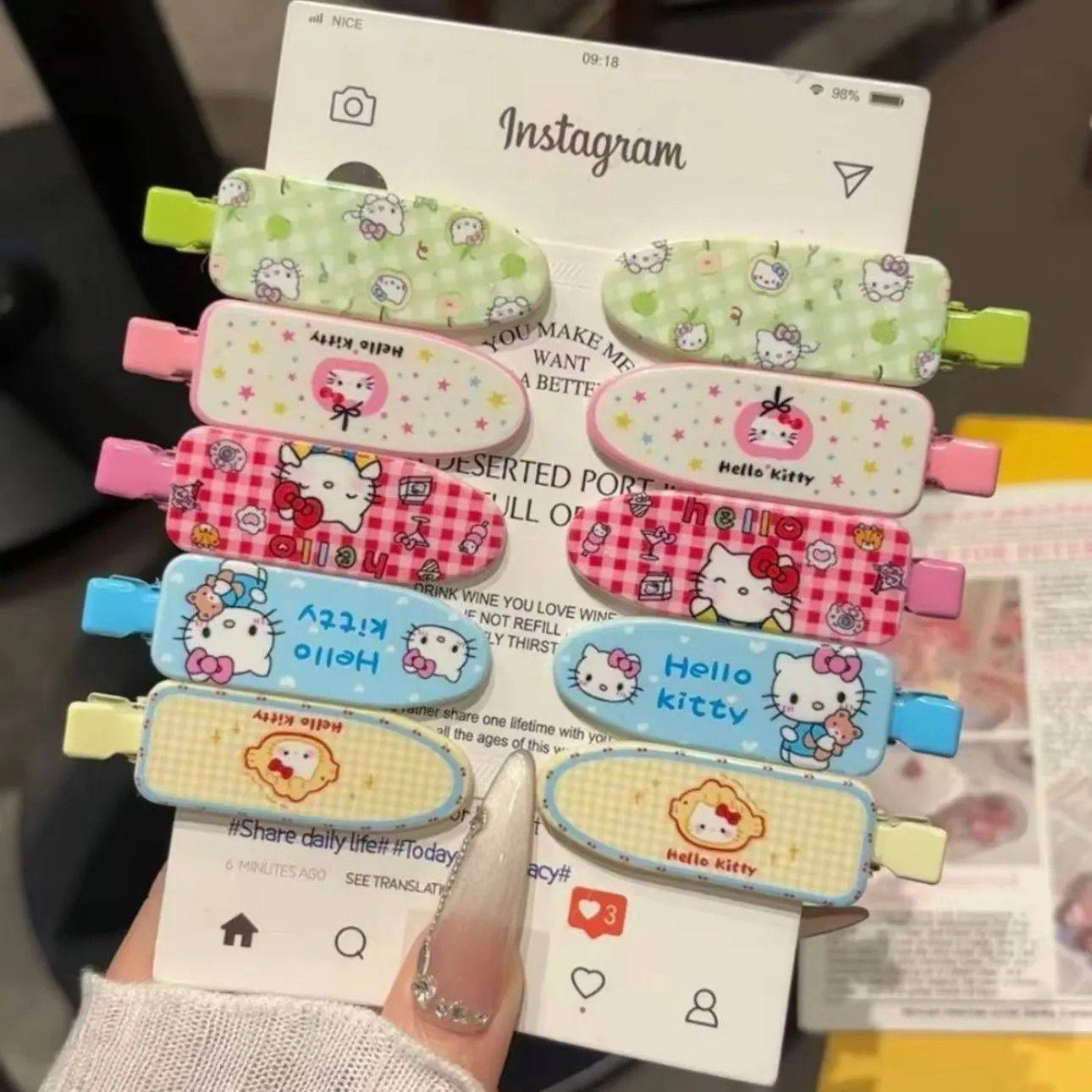 甜妹卡通百搭KT猫箭头无痕夹格纹多巴胺侧边鸭嘴夹少女ins风发夹