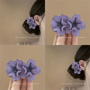 唯美小众花朵发夹头饰度假刘海气质甜美发卡感高侧边发饰颜值紫色