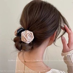 气质马尾发夹头饰后脑勺 鲨鱼高档抓夹女花朵温柔法式 2025夏季 新款