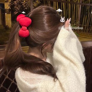 2025新款 香蕉夹日系甜美小众充棉蝴蝶结发夹丸子头侧边少女心发饰