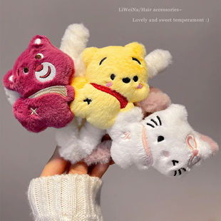 草莓小熊猫咪毛绒发夹女后脑勺盘发抓夹可爱发卡大号鲨鱼夹子头饰