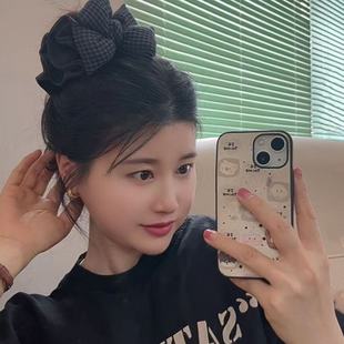 轻奢爆款 质感 洋气森系黑灰格蝴蝶结发圈韩系高端发饰头绳2025新款