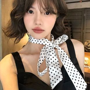 韩系时髦波点长条丝巾女高级感系脖发带搭配衬衫 领巾气质洋气飘带