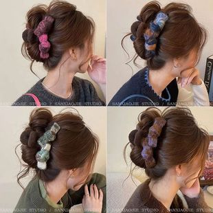 秋冬复古气质毛绒蝴蝶结2025新款 鲨鱼夹大号发量大盘发夹百搭发饰