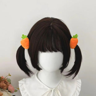 可爱毛绒胡萝卜发圈萌宅少女发饰二次元甜妹卡通学生萝莉双马尾女