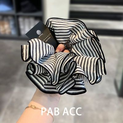 发圈超大法式韩系复古条纹布艺大肠发圈高级感马尾头花女扎丸子头