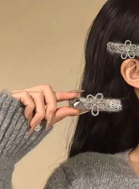 轻奢ns风半岛梨泰院甜酷银灰色花朵少女发夹侧边刘海发饰发卡女