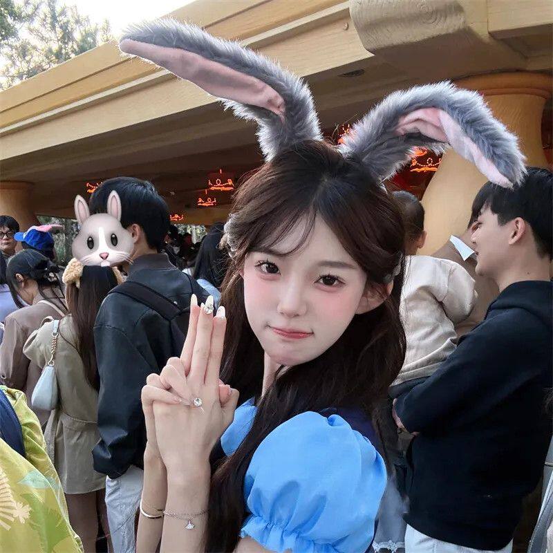 新款朱迪穿搭可爱耳朵毛绒兔子发箍头箍cos装扮拍照发饰警官头饰