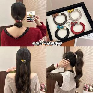 高级感褶皱小肠发圈女小马仿珍珠头绳高弹力橡皮筋扎马尾发绳发饰