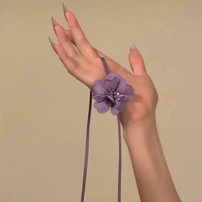 新款甜美韩系2025唯美氛围感紫色花朵项链度假风系带choker配饰女
