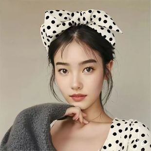 复古轻奢韩系发饰甜美头箍时尚 清新发卡波点超大蝴蝶结宽边发箍女