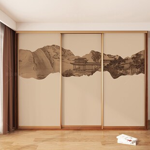 新中式翻新柜门贴纸民宿卧室装饰改造衣柜玻璃门贴画自粘加厚墙贴