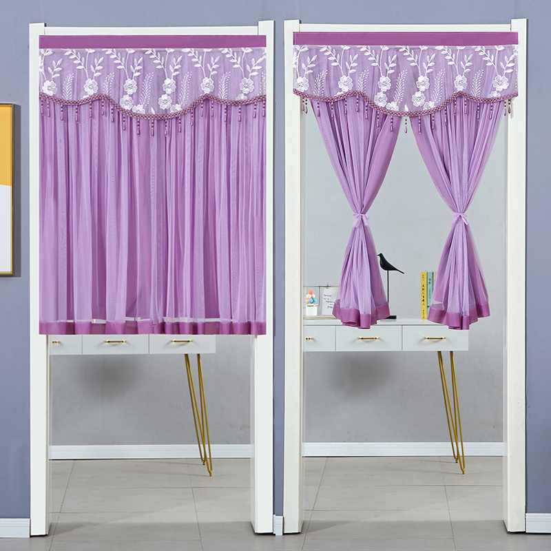 门帘隔断帘蕾丝家用免打孔短帘卧室厨房卫生间遮挡帘不透人挂帘