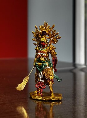 崇宁真君铁佛寺关公造像纯铜实心釉彩手绘车载办公室案头小摆件