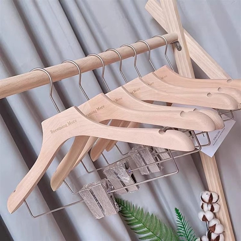 连体套装带裤夹儿童成人服装店专用实木衣挂裤架一体原木衣挂