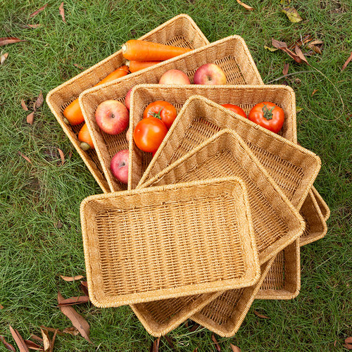 水果篮超市商铺货架蔬菜陈列收纳篮 蛋糕面包橱窗展示托盘仿藤编