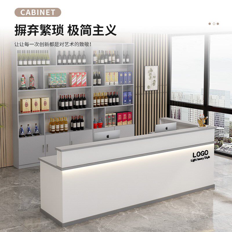 前台桌接待台吧台带转角收银台落地酒柜组合餐馆酒店商用饭店吧台
