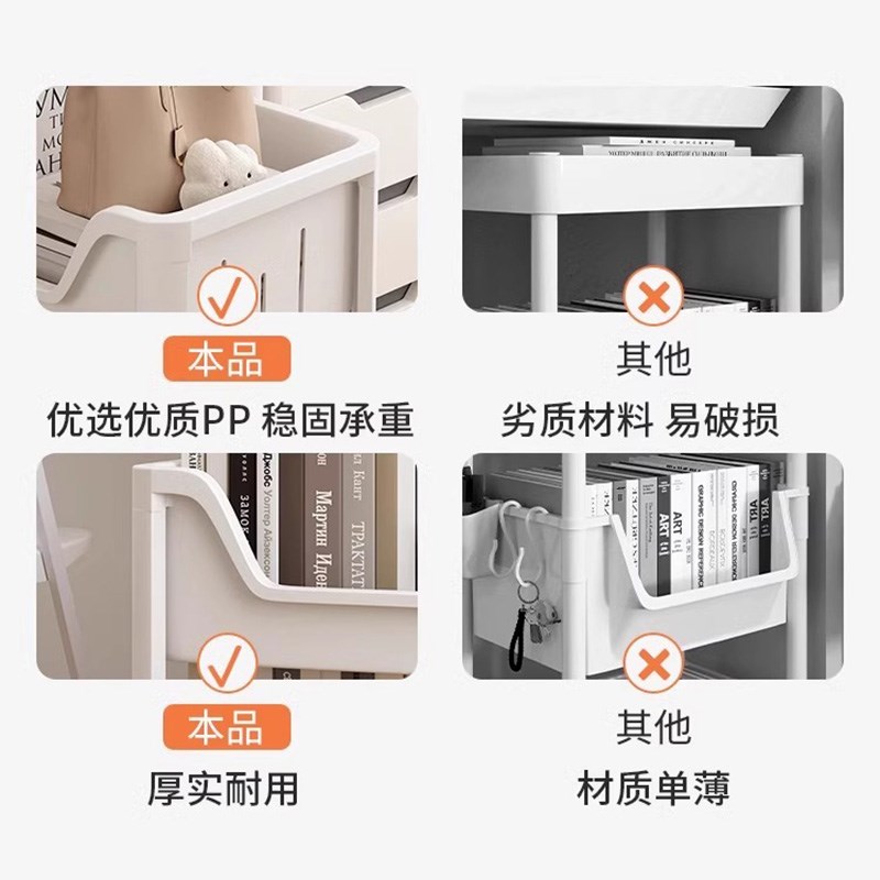 书架置物架落地家用简易多层带轮儿童玩具收纳阅读移动小推车书柜
