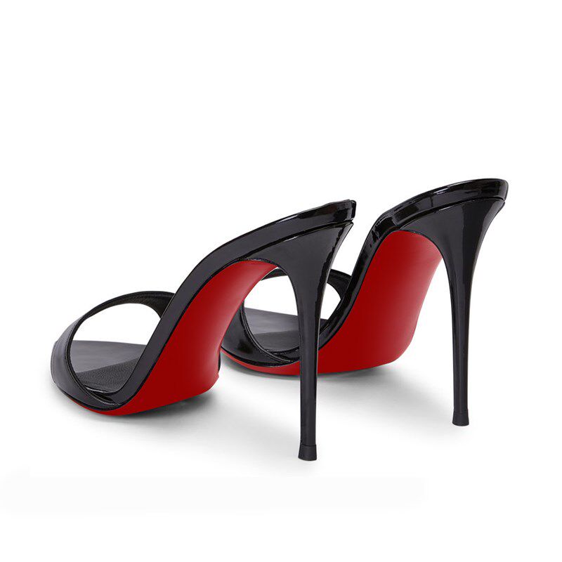 2024新款尖头黑色红底高跟鞋女超高跟凉鞋细跟小众气质外穿半拖鞋