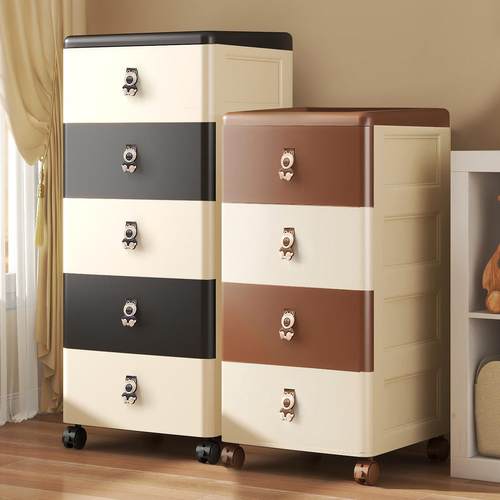 儿童卡通收纳柜抽屉式玩具储物柜子宝宝衣物整理柜塑料衣柜加厚款