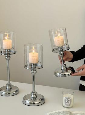 ins复古高级蜡烛烛台桌面装饰摆件欧式香薰烛光玻璃罩新年装饰品