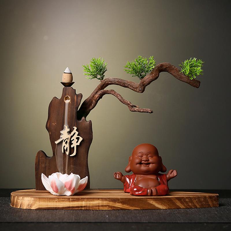 中式倒流香禅意家居摆件客厅玄关装饰工艺品实木风化木树根雕底座