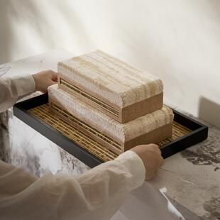 竹语素织自然风收纳系列竹编托盘布艺装饰盒家居软装质感收纳盒子