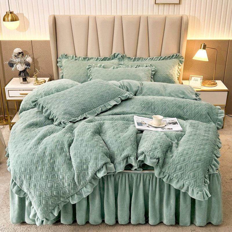 高档牛奶绒夹棉床裙四件套加厚可脱卸床罩床笠套件全包床垫二合一,床上用品,床品套件/四件套/多件套,淘宝优惠券,粉丝福利购,淘宝优惠卷