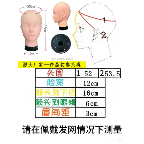 53cm小头围头模抿嘴妹cos毛娘修毛小头围造型专用可放置假发
