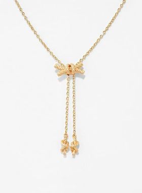 垂落绳结锁骨链抽拉设计中长款叠戴项链毛衣链抽拉可调节项链