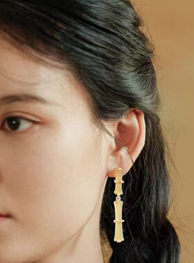 小众个性竹节造型金色耳环女气质高级感简约时尚耐看华丽长款耳饰