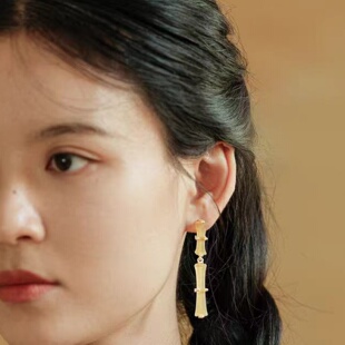小众个性竹节造型金色耳环女气质高级感简约时尚耐看华丽长款耳饰